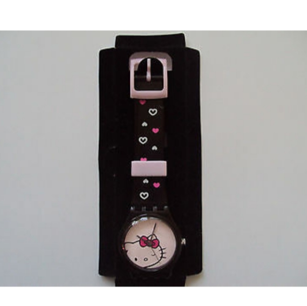 Hello Kitty Black with white & pink hearts Watch